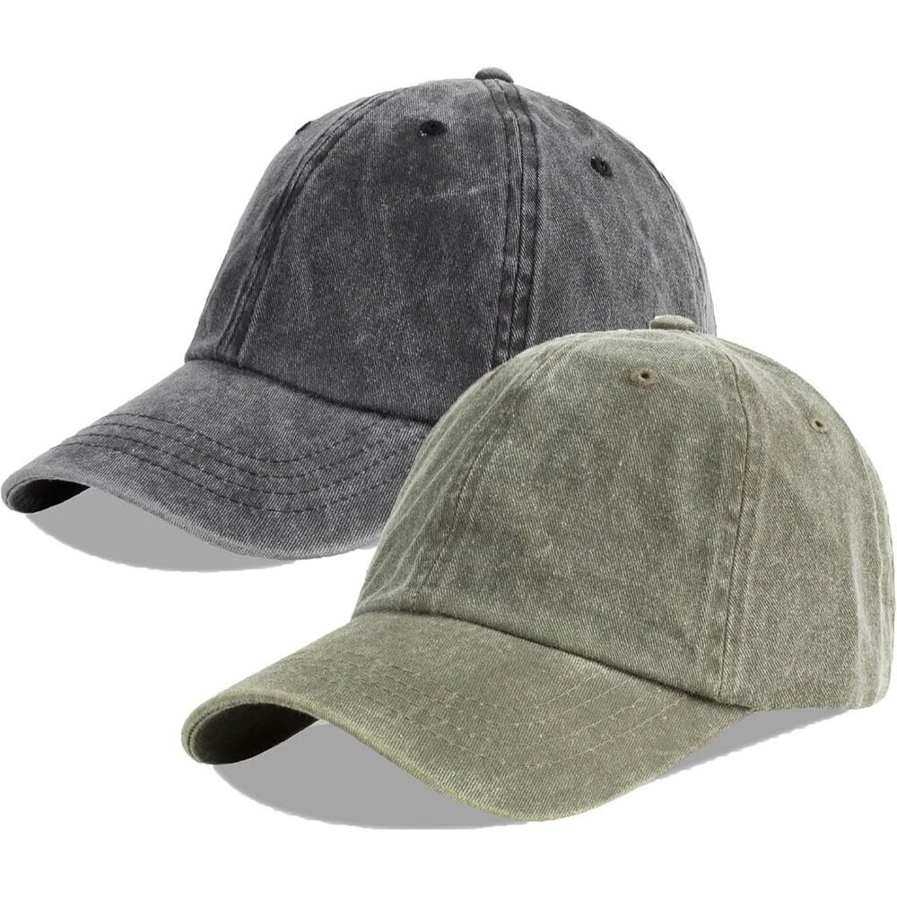 Unisex Black + Army Green Baseball Cap Cotton Fits Washed Denim Adjustable Hat